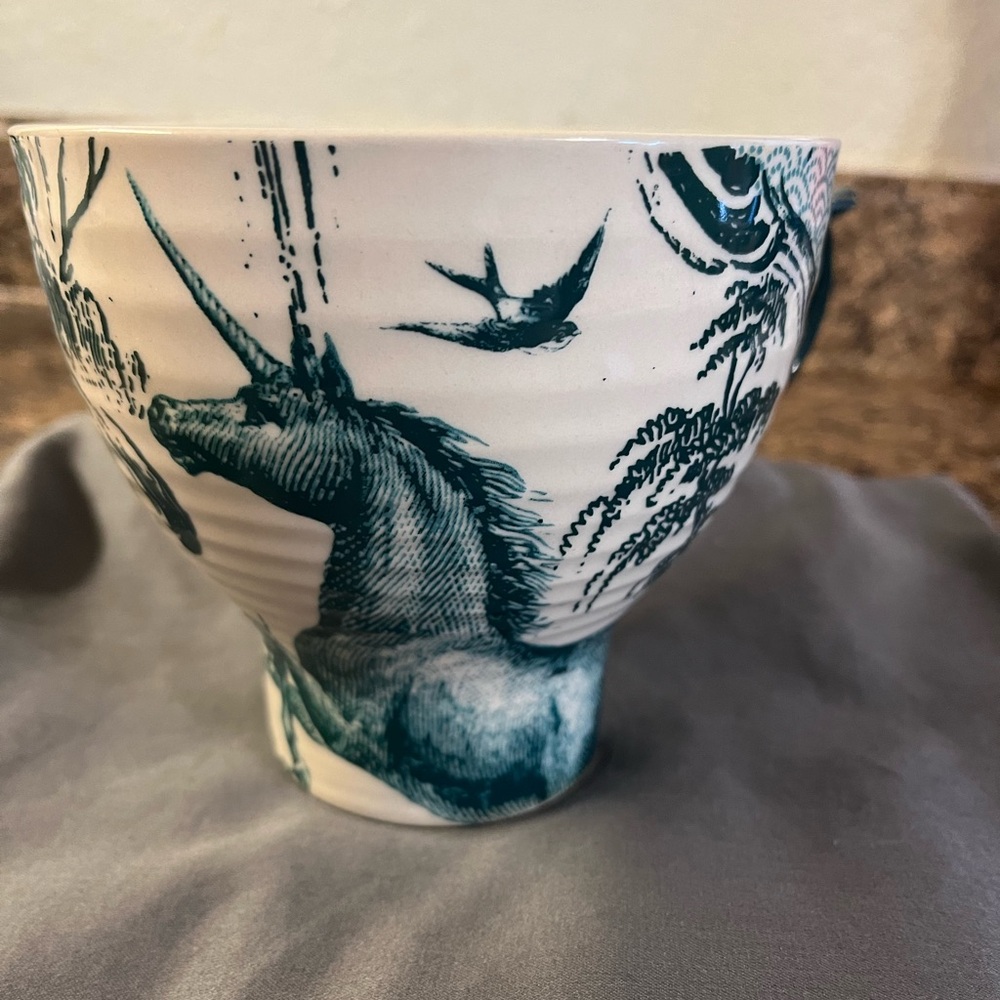 Anthropologie Unicorn and Chinoiserie Ceramic Mug